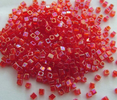 Miyuki Cube 1.8mm Red SB18-0254 Transparent Red AB Bead 10g